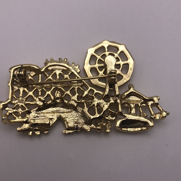 VTG AJC Day At The Carnival Gold tone Brooch Pin With Moving Rhinestone Ferris - Picture 2 of 4